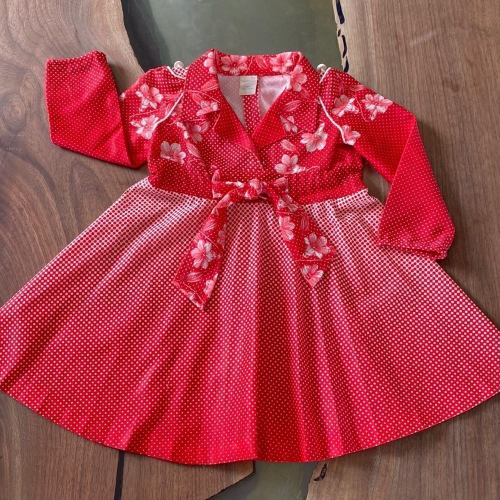 VINTAGE Floral Tie Waist Made In France Long Sleeve Dress